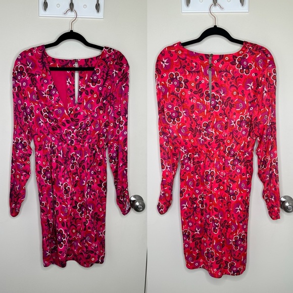 NWT Anthropologie Maeve Pink Floral Wrap Mini Dress - Picture 2 of 13